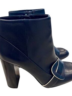 Tory Burch Deep Navy Blue Leather Ankle Boots with Decorative Strap Size 7